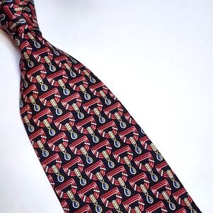 Vtg MEETING STREET  Necktie Black Deco Design ITALY  100% Silk 4" x 58.5"
